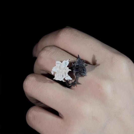 Bipolar Disorder Concept Ring - Black White Mandala Niche Gothic Statement Mental Health Jewelry