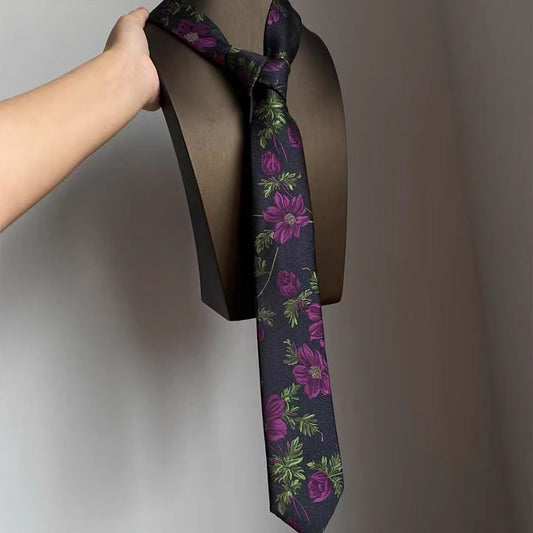 "Purple Romance" Printed Tie - Black High-End Versatile Fashion Accessory for Shirts