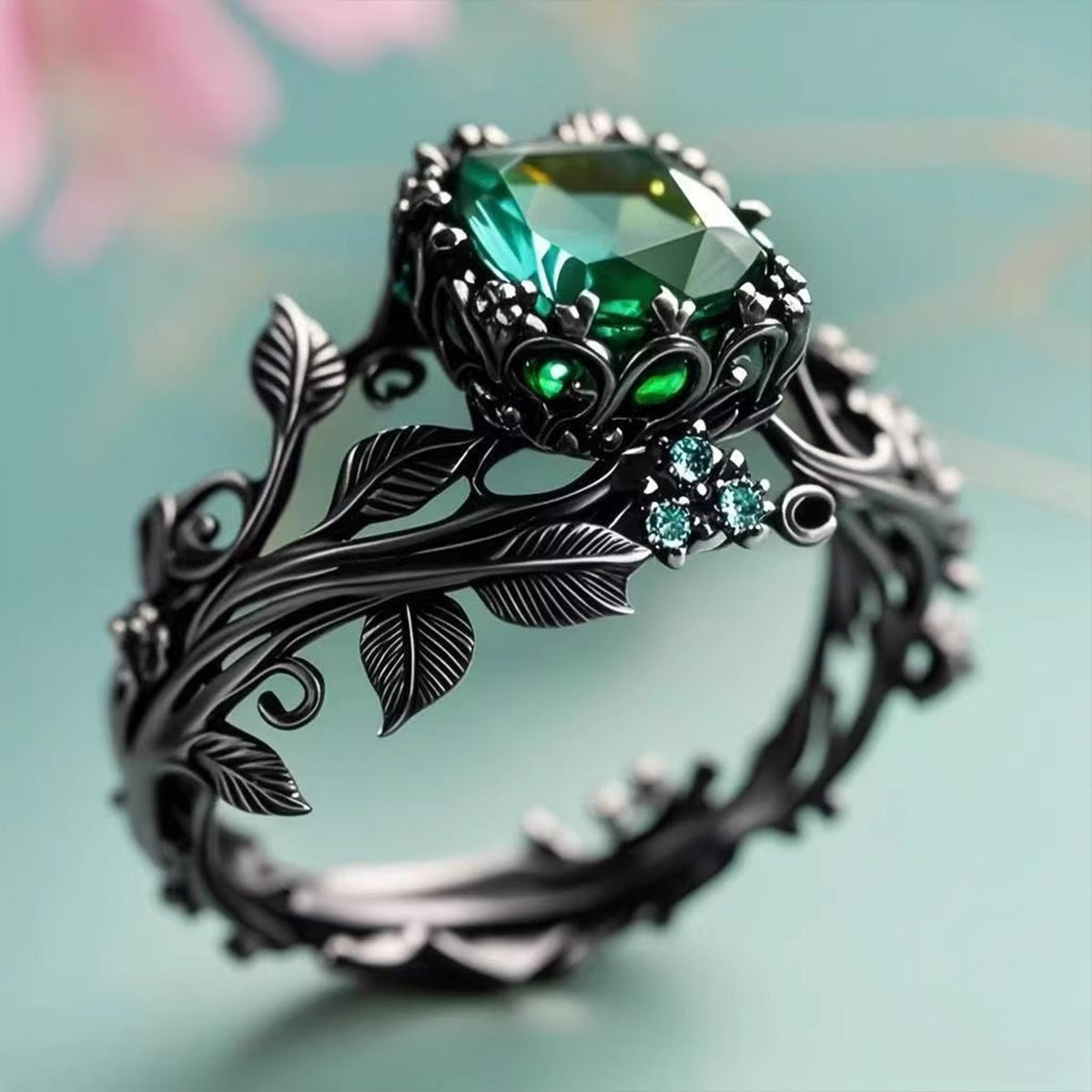 Vintage Totem Ring - Creative Alloy Ring Inlaid with Green Crystal for Women