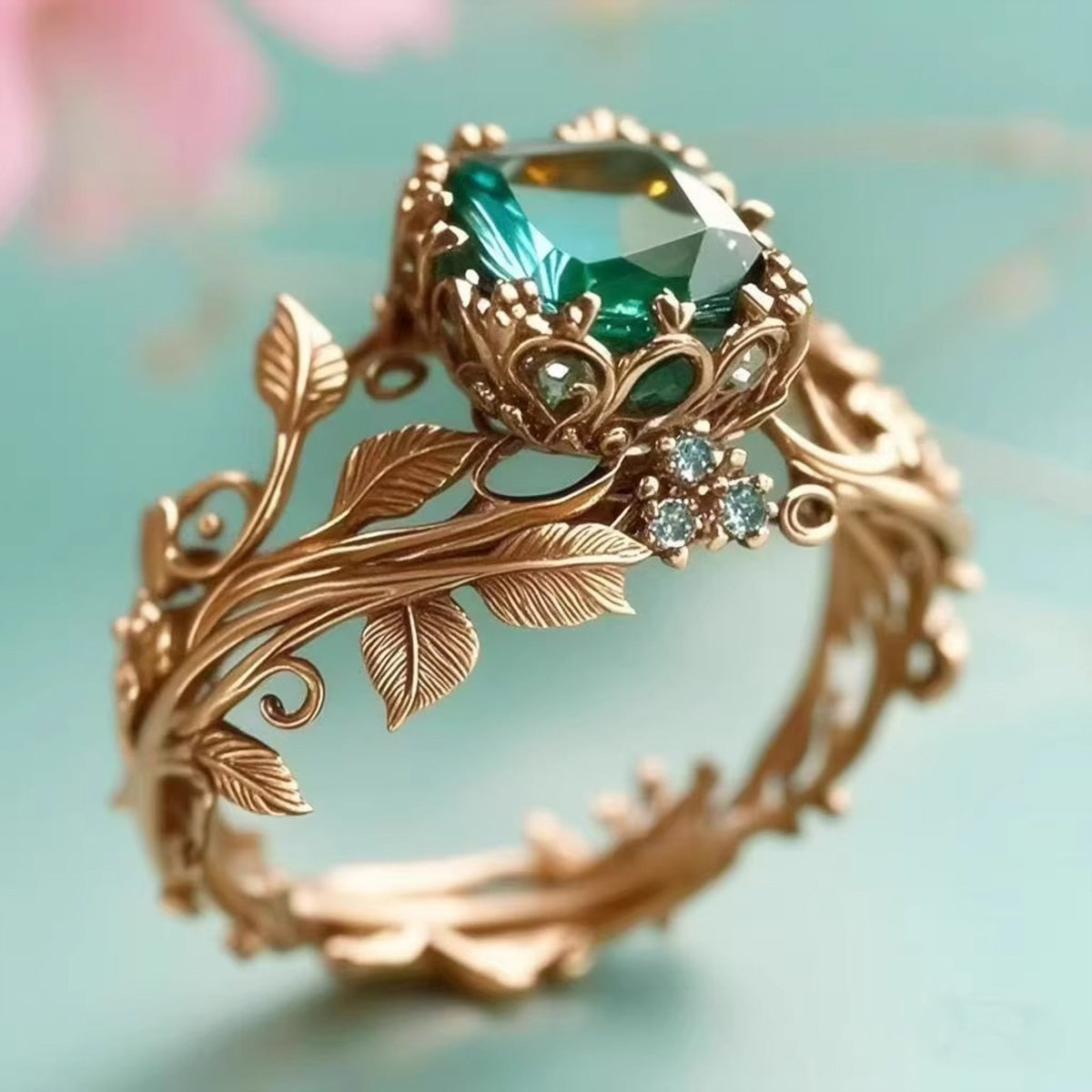 Vintage Totem Ring - Creative Alloy Ring Inlaid with Green Crystal for Women