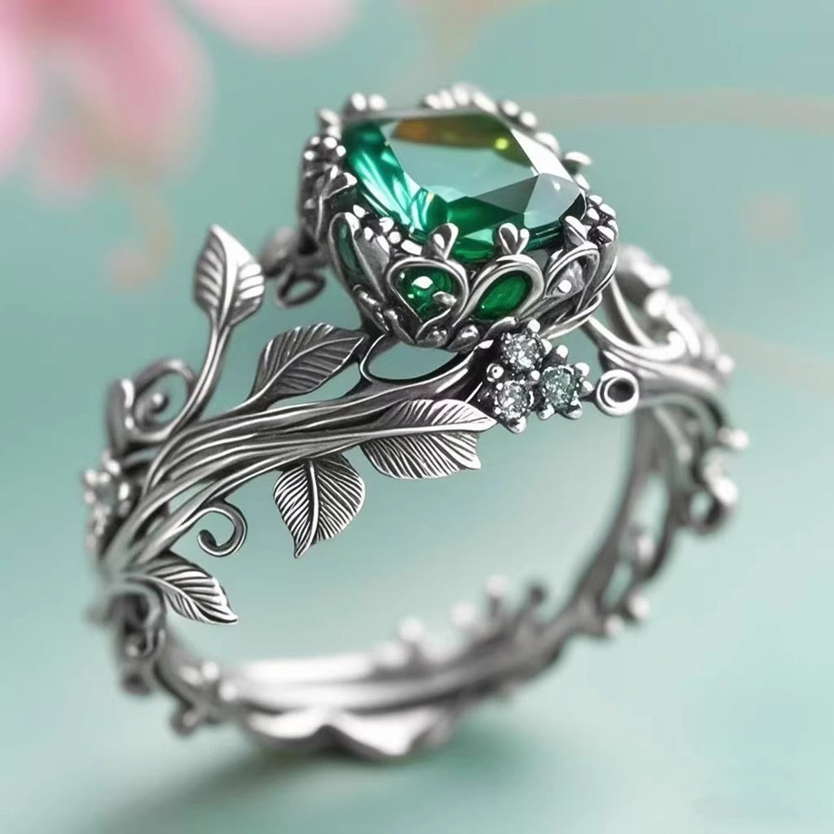 Vintage Totem Ring - Creative Alloy Ring Inlaid with Green Crystal for Women