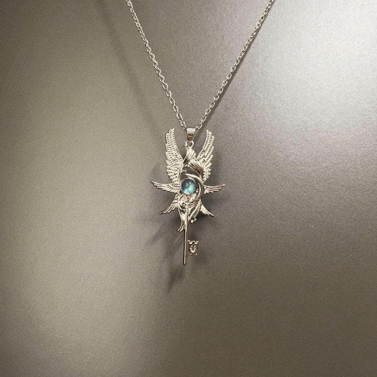 Vintage Grey Moonlight Wand Necklace - Retro Elegant Niche Fashion Accessory for Women