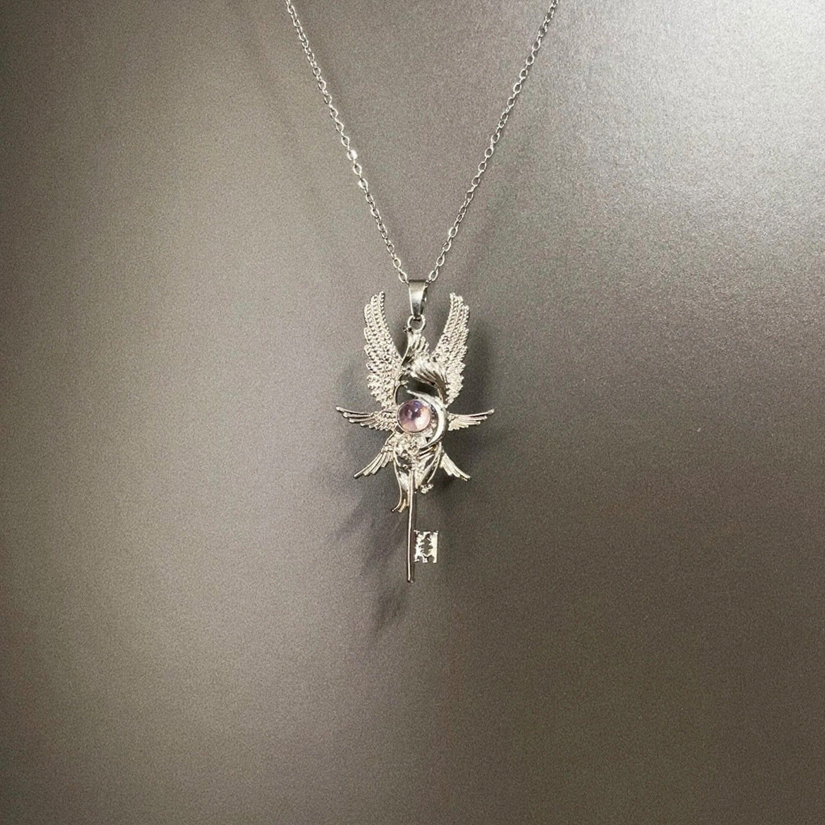 Vintage Grey Moonlight Wand Necklace - Retro Elegant Niche Fashion Accessory for Women