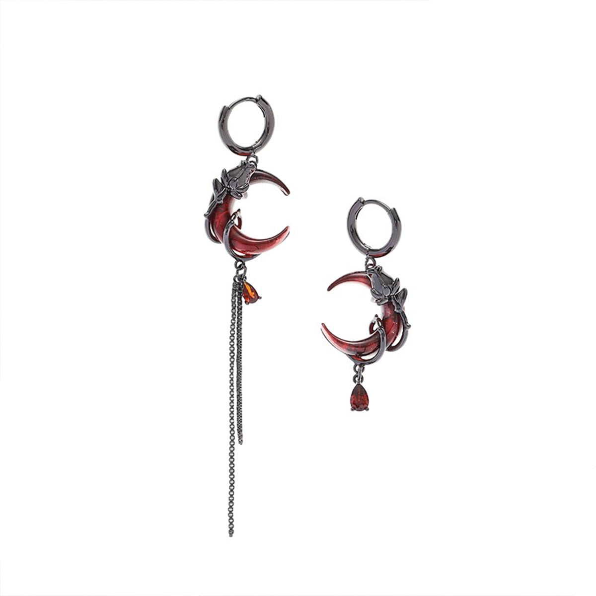 Dark Series Red Crescent Huggie Earrings - Niche Asymmetric Original Statement Jewelry