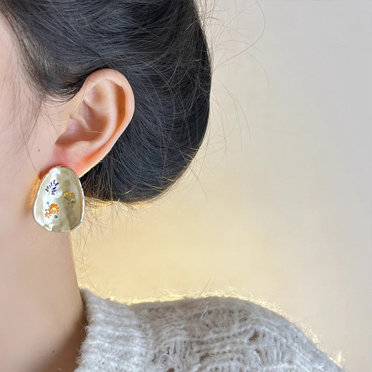 Aphrodite Garden French Vintage Enamel Flower Earrings - Elegant Statement Niche Studs