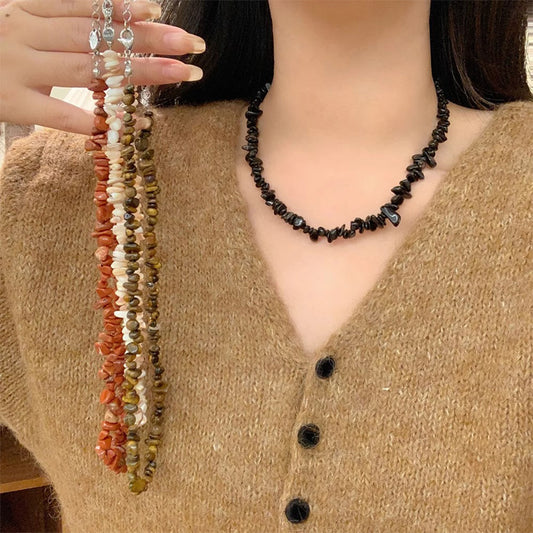 Natural Irregular Chip Bead Necklace - Women's Niche Bohemian Clavicle Chain Unique Statement Jewelry