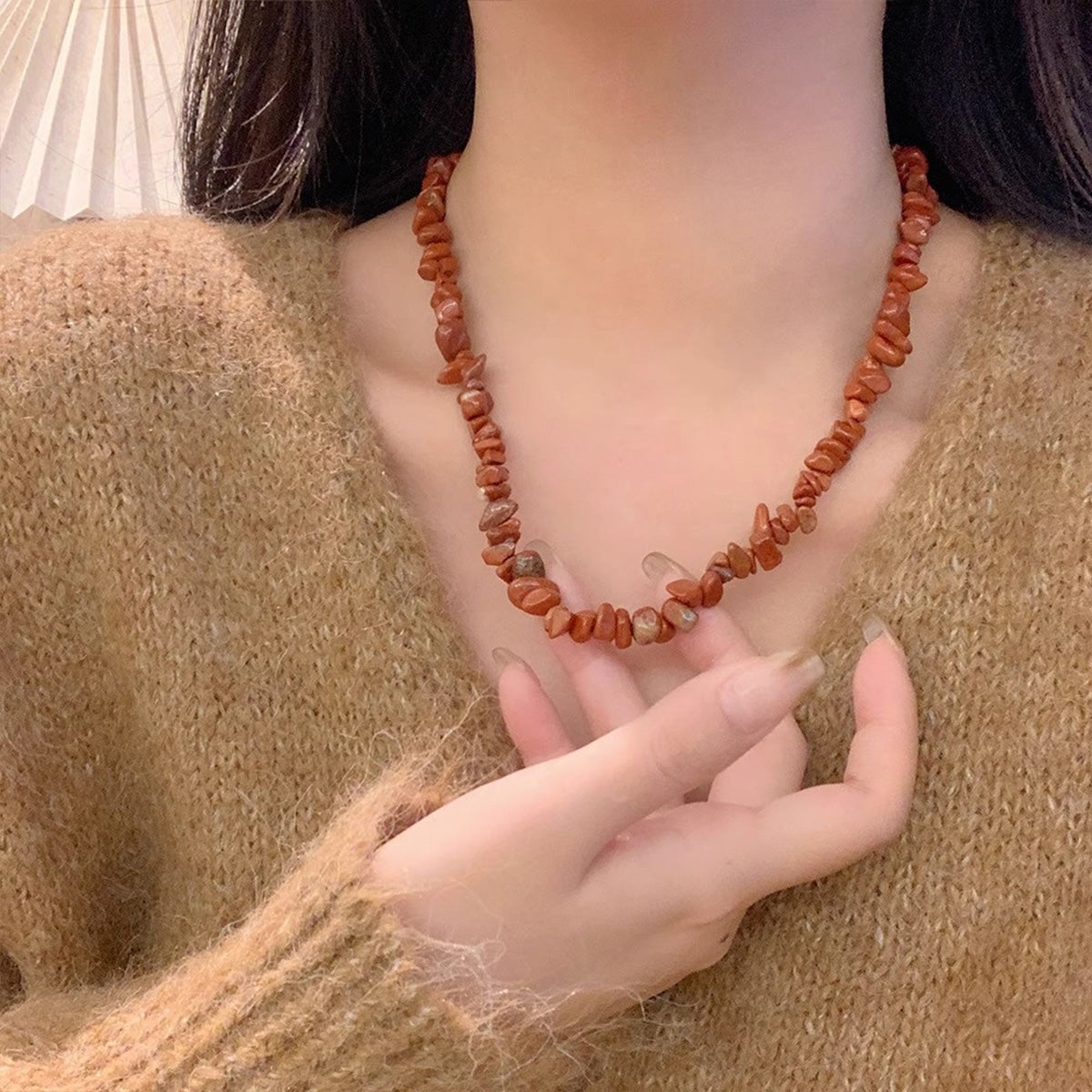 Natural Irregular Chip Bead Necklace - Women's Niche Bohemian Clavicle Chain Unique Statement Jewelry