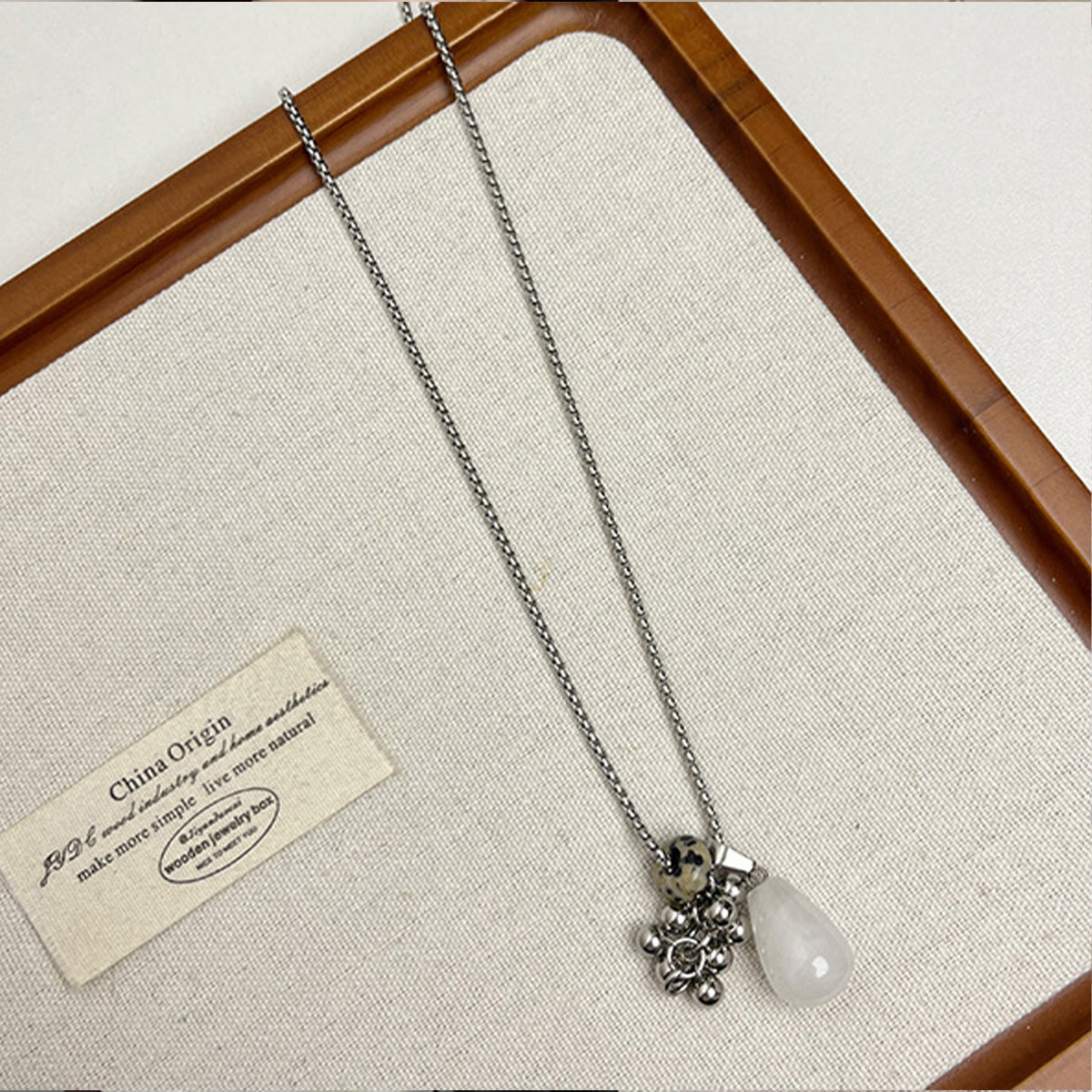 Silver Bead Water Drop Tiger's Eye Stone Necklace, Long - style Accessory, Sweater Chain with Grape Cluster Pendant