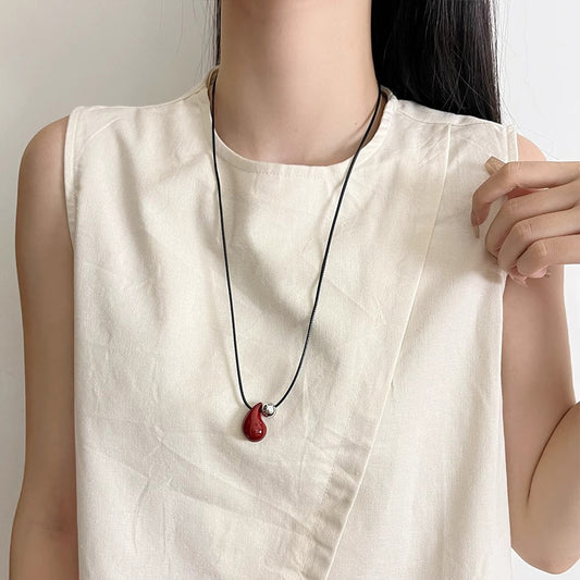 Ankora Red Drop Pendant Necklace - Elegant Women's Long Statement Sweater Chain