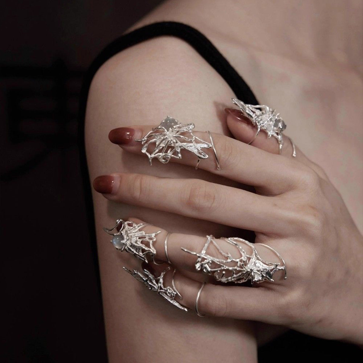 Spider Web Open Ring - Original Design Niche Gothic Statement Ring for Women Gift