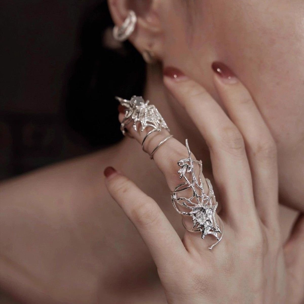 Spider Web Open Ring - Original Design Niche Gothic Statement Ring for Women Gift