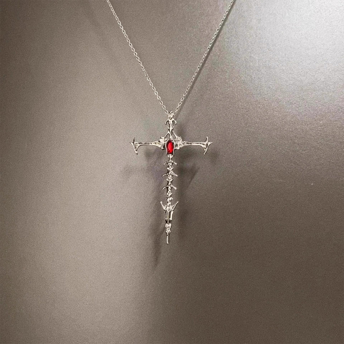 Vintage Retro Skeleton Cross Necklace - Niche Gothic Edgy Statement Jewelry for Women & Men