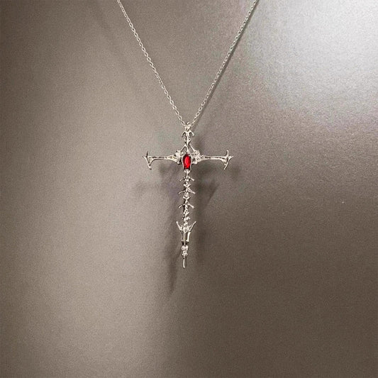 Vintage Retro Skeleton Cross Necklace - Niche Gothic Edgy Statement Jewelry for Women & Men