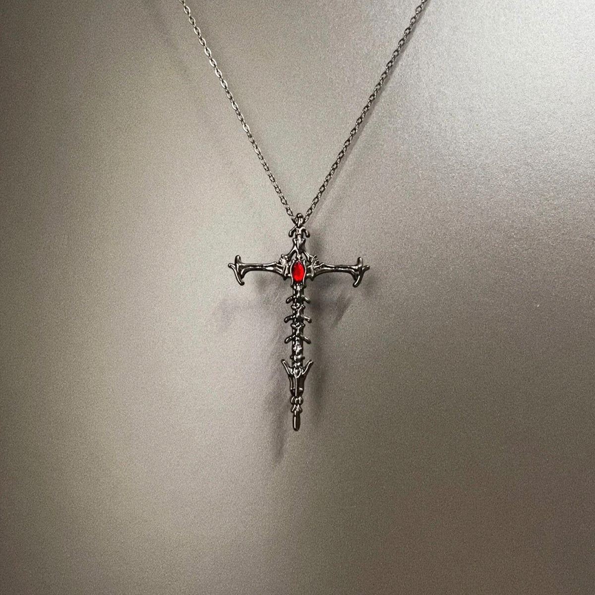 Vintage Retro Skeleton Cross Necklace - Niche Gothic Edgy Statement Jewelry for Women & Men