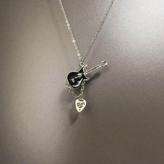 Vintage Retro Skull Guitarist Necklace - Niche Gothic Rock Edgy Unisex Statement Pendant