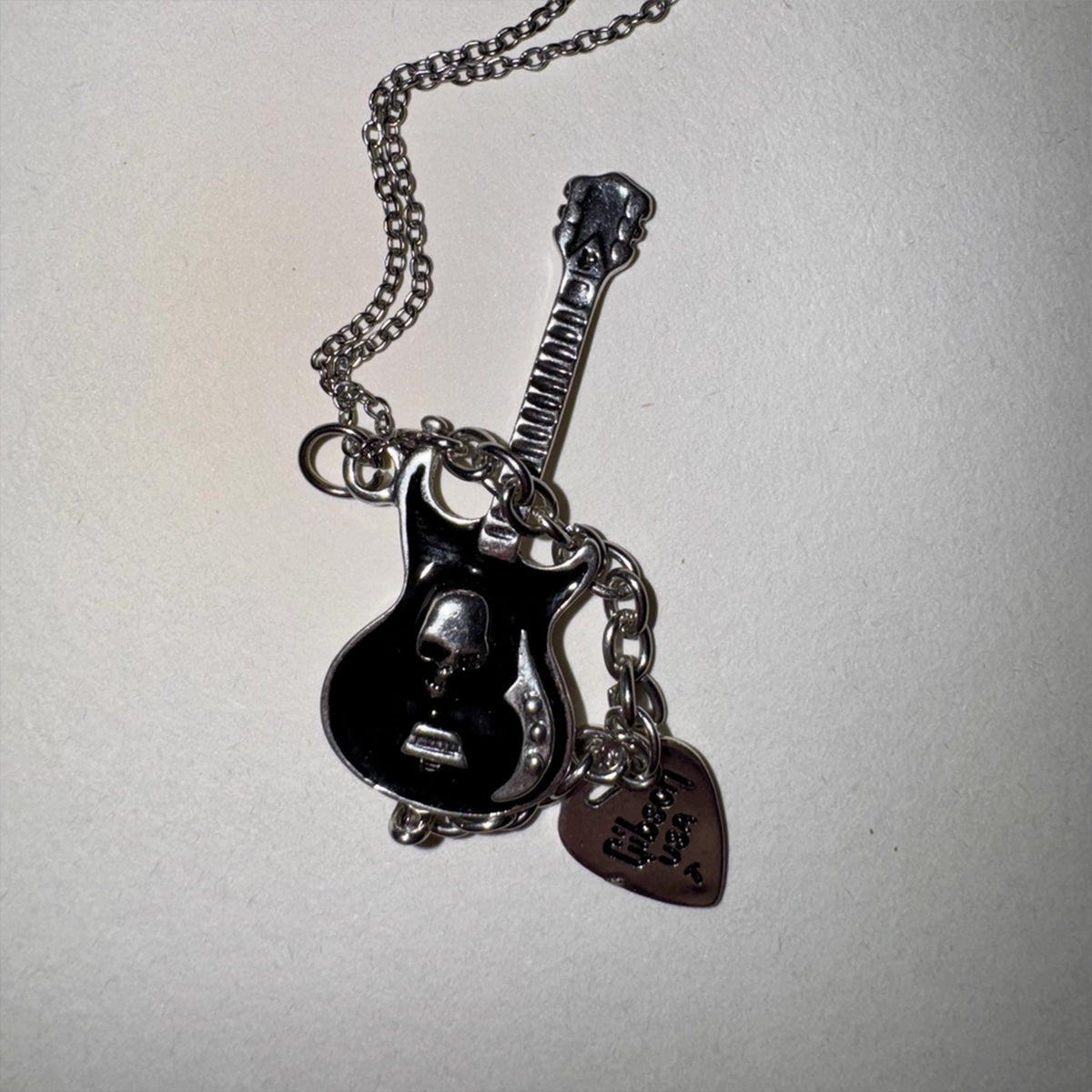 Vintage Retro Skull Guitarist Necklace - Niche Gothic Rock Edgy Unisex Statement Pendant