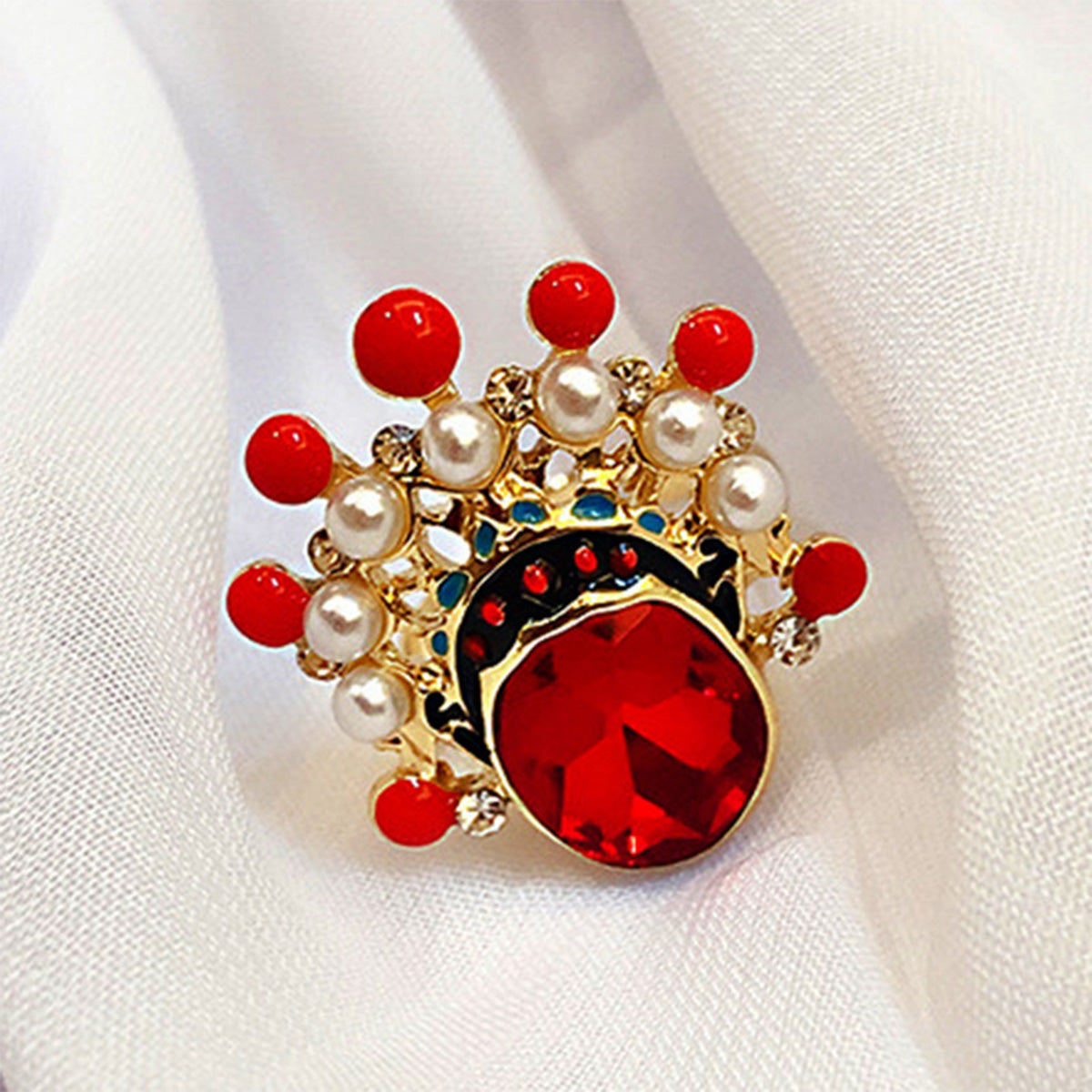 Chinese Opera Facial Mask Ring - Unisex Couples Open Adjustable Ring Niche Trendy Ancient Style Jewelry