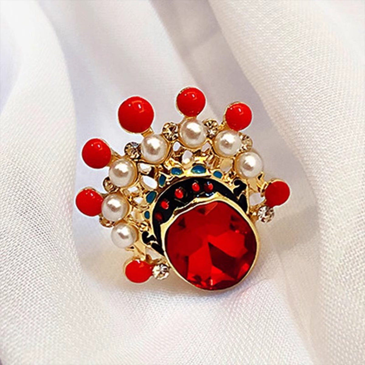 Chinese Opera Facial Mask Ring - Unisex Couples Open Adjustable Ring Niche Trendy Ancient Style Jewelry