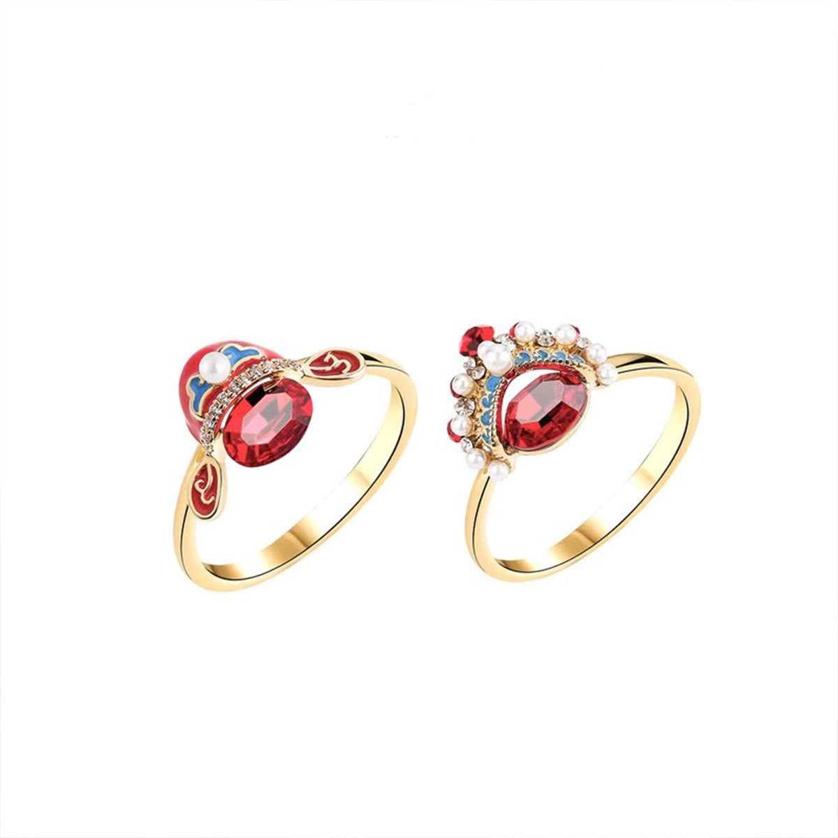 Chinese Opera Facial Mask Ring - Unisex Couples Open Adjustable Ring Niche Trendy Ancient Style Jewelry