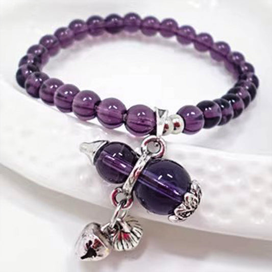 Amethyst Gourd Bracelet - Single Strand Beaded Jewelry for Women Niche Elegant Dainty Crystal