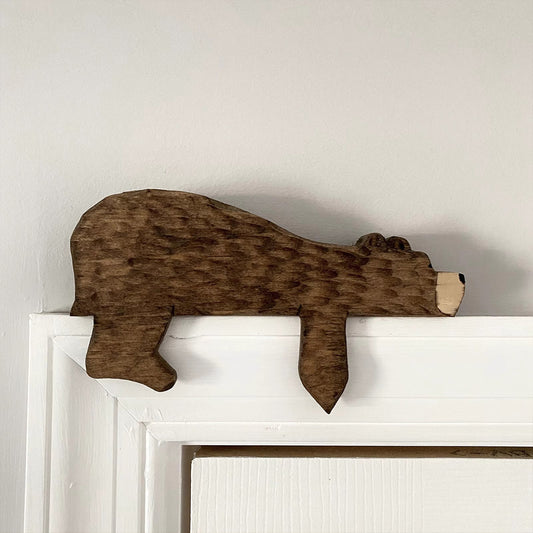 Wooden Brown Bear Door Top Decoration - Niche Creative Fun Home Door Ornament for Wooden Doors