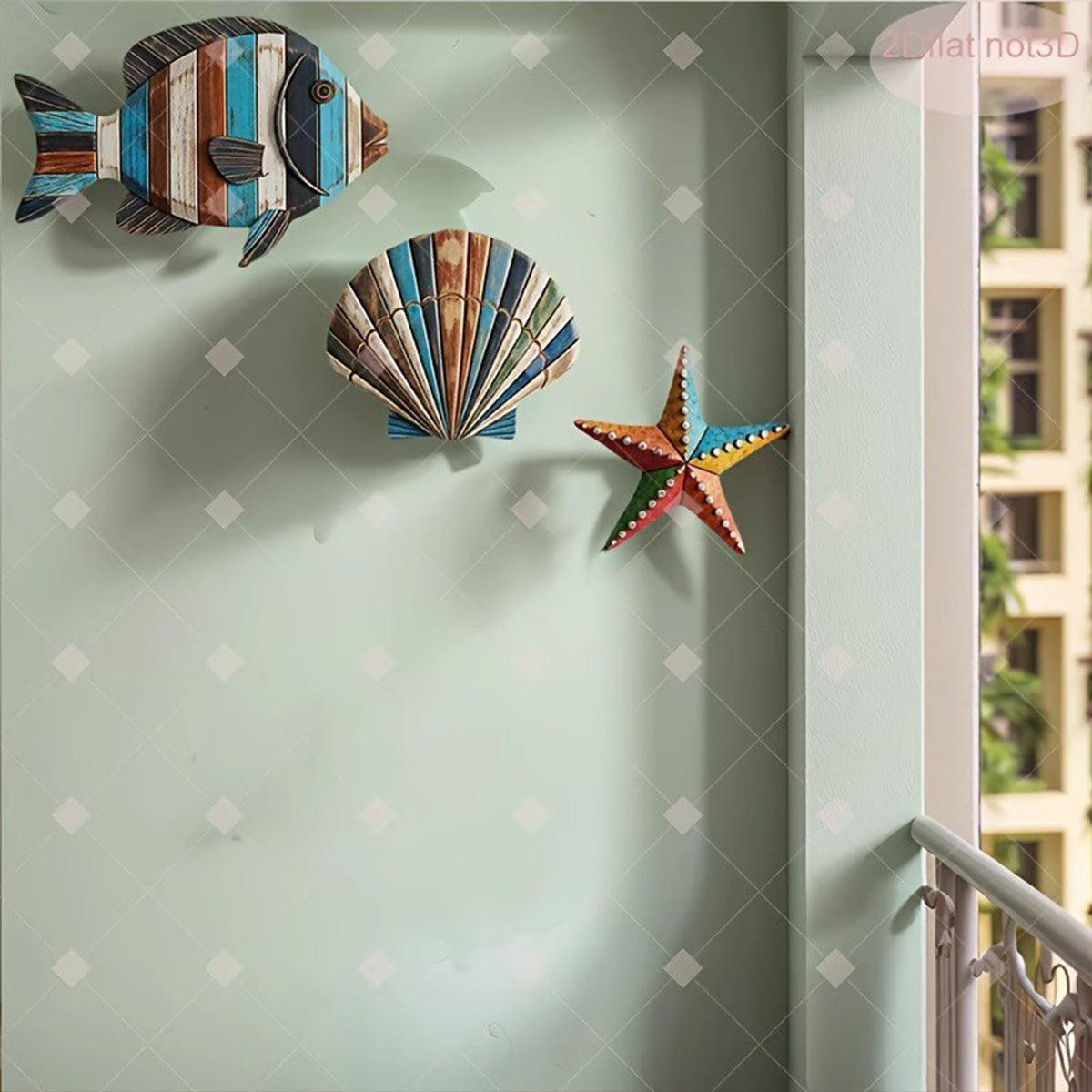 Cartoon Nautical Wooden Shell Starfish Decor - Wall Hanging Home Ornament for Coastal Room