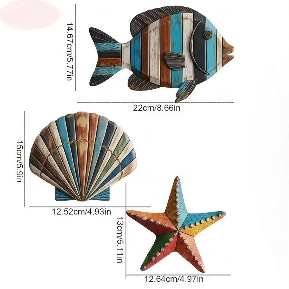 Cartoon Nautical Wooden Shell Starfish Decor - Wall Hanging Home Ornament for Coastal Room