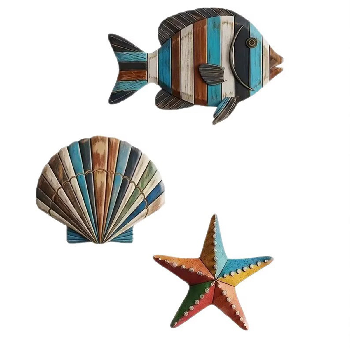 Cartoon Nautical Wooden Shell Starfish Decor - Wall Hanging Home Ornament for Coastal Room