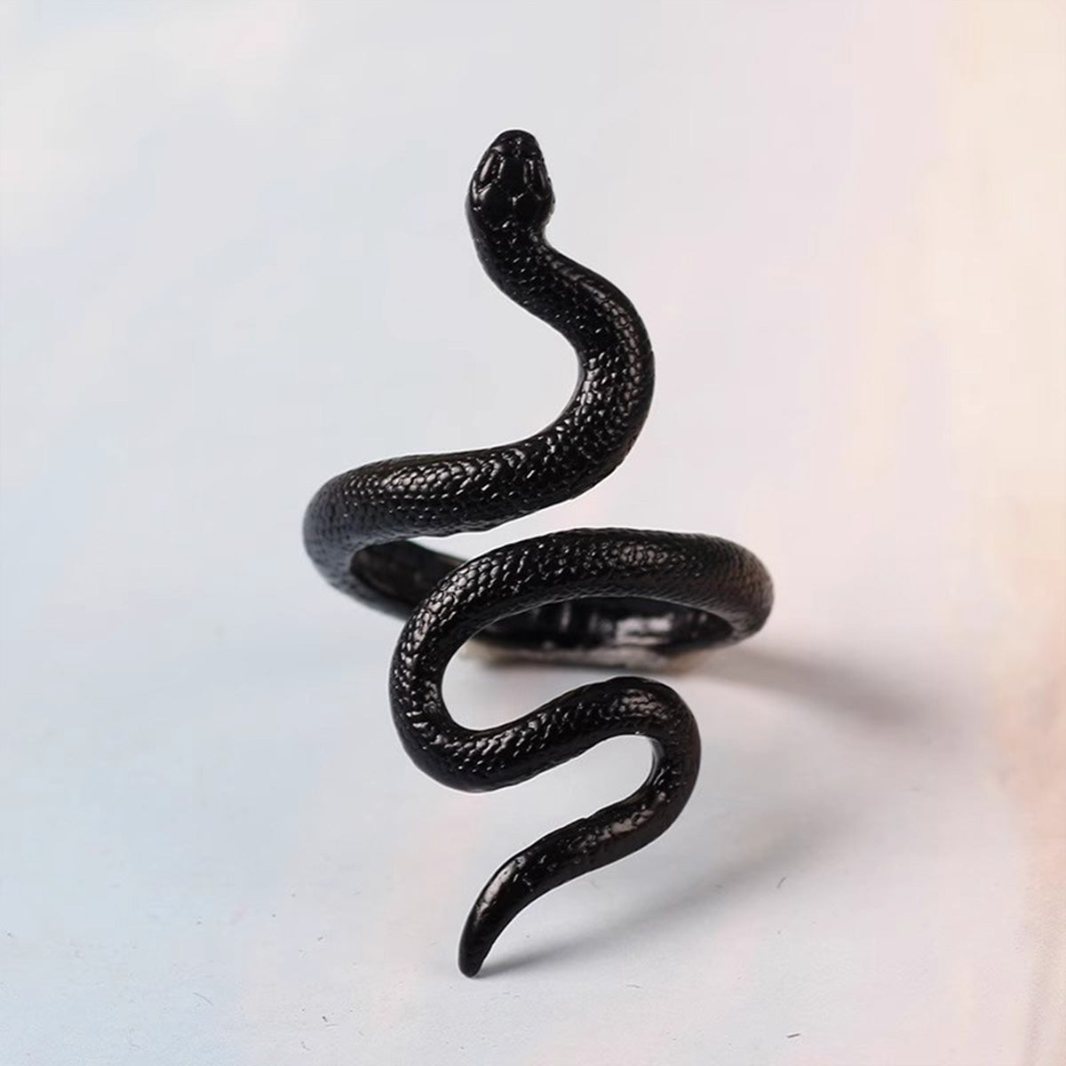 Gothic Black Snake Ring - Geometric Open Adjustable Animal Statement Jewelry Dark Edgy