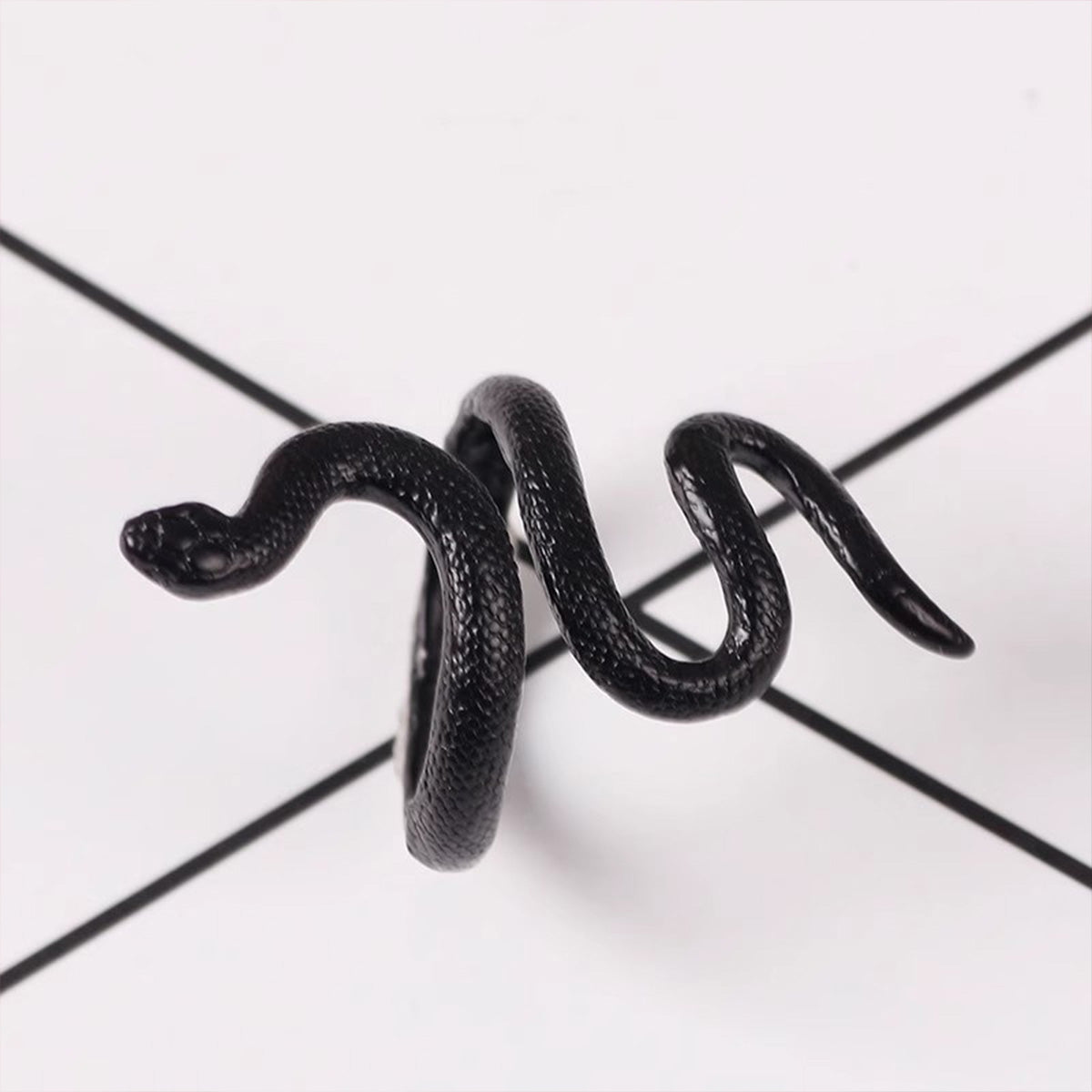 Gothic Black Snake Ring - Geometric Open Adjustable Animal Statement Jewelry Dark Edgy