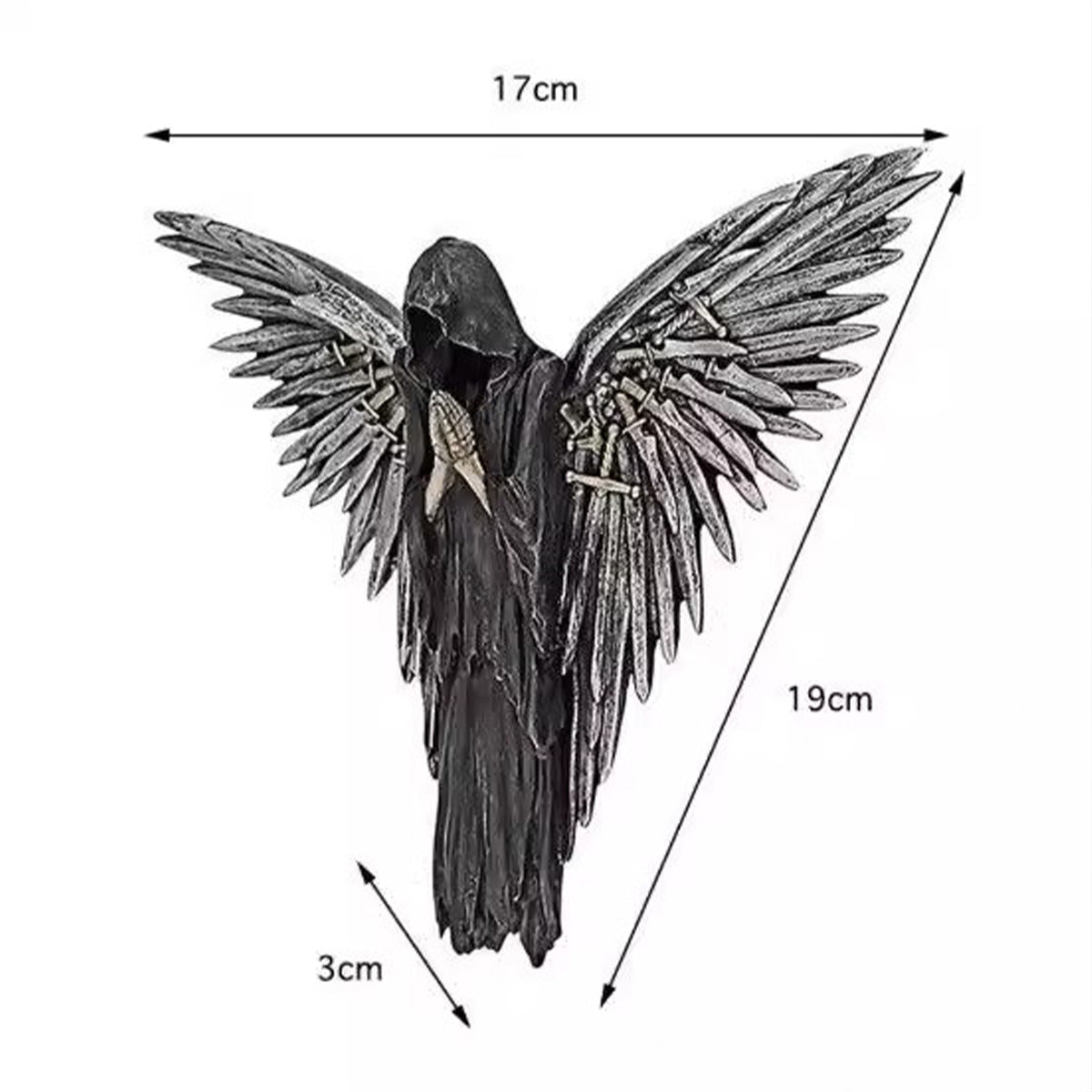 Gothic Dark Grim Reaper Praying Angel Sculpture - Halloween Wall Decor Home Ornament