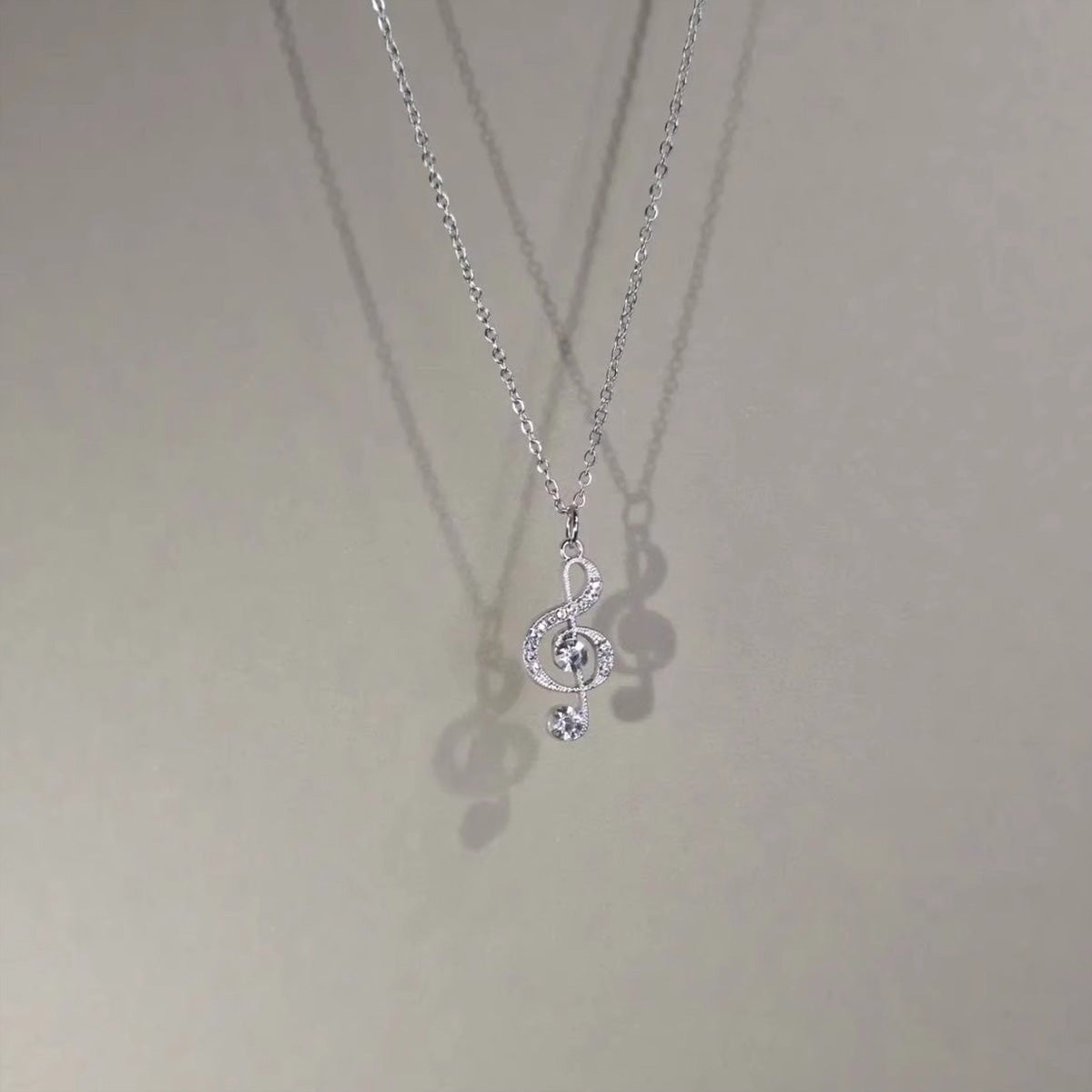 Vintage Retro Silver Crystal Music Note Necklace - Dainty Versatile Gift for Women