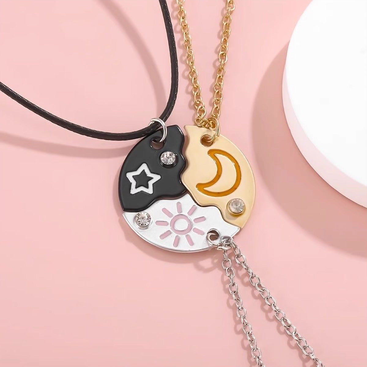 Cute Star Moon Sun Trio Necklace - Crystal-Embellished BFF Jewelry Versatile Gift for Girls