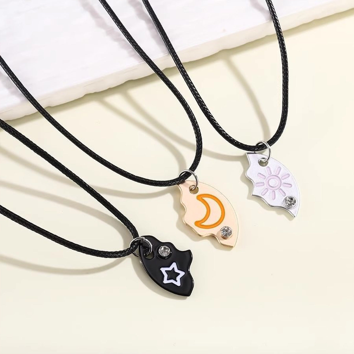 Cute Star Moon Sun Trio Necklace - Crystal-Embellished BFF Jewelry Versatile Gift for Girls