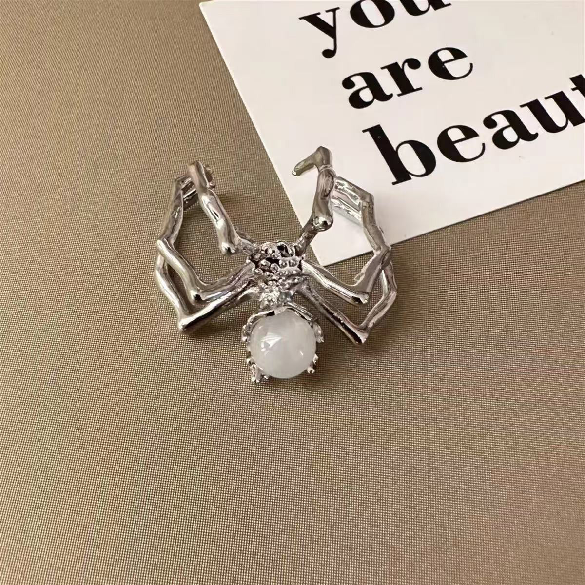 Gothic Punk Spider Ring - Moonstone Metal Minimalist Niche Adjustable Open Jewelry