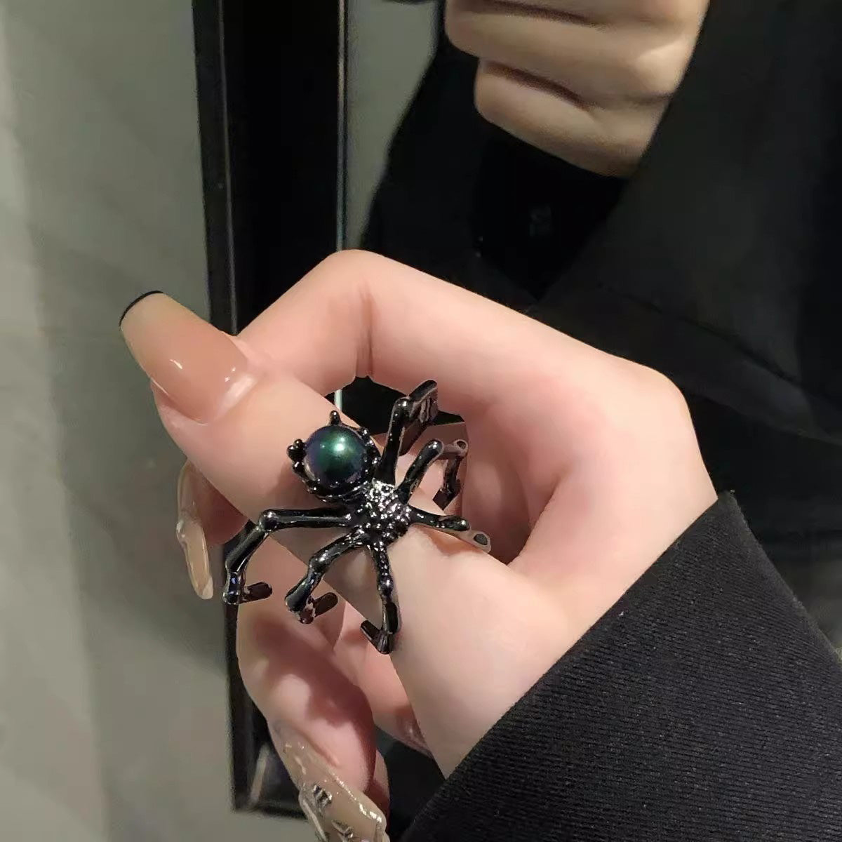 Gothic Punk Spider Ring - Moonstone Metal Minimalist Niche Adjustable Open Jewelry