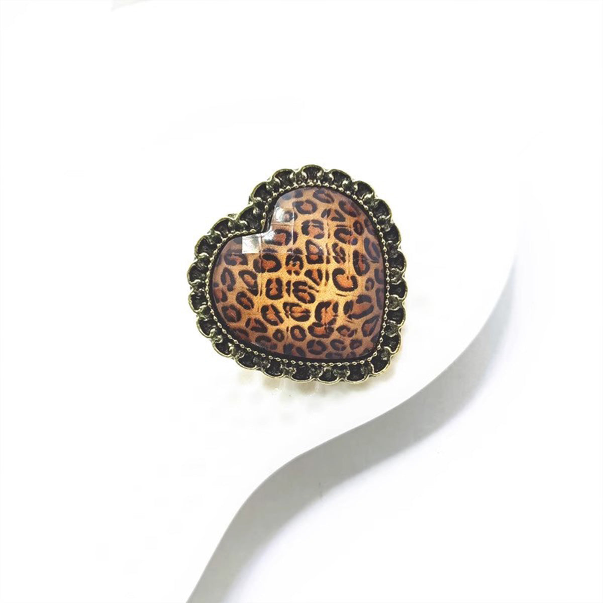 Vintage Retro Leopard Print Heart Ring - Euro Style Niche High-End Finger Jewelry