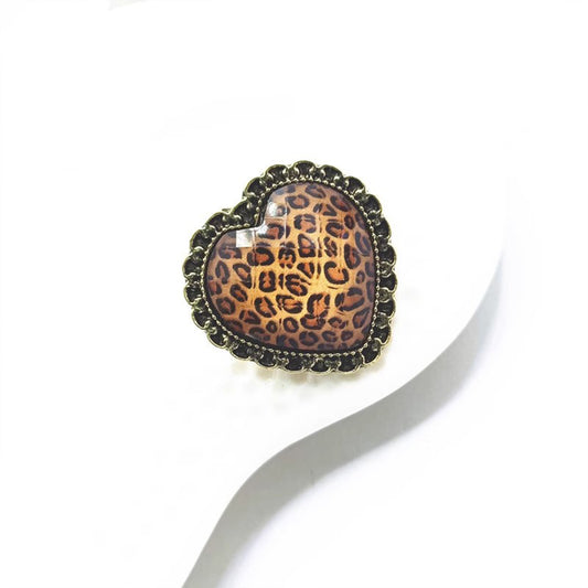 Vintage Retro Leopard Print Heart Ring - Euro Style Niche High-End Finger Jewelry