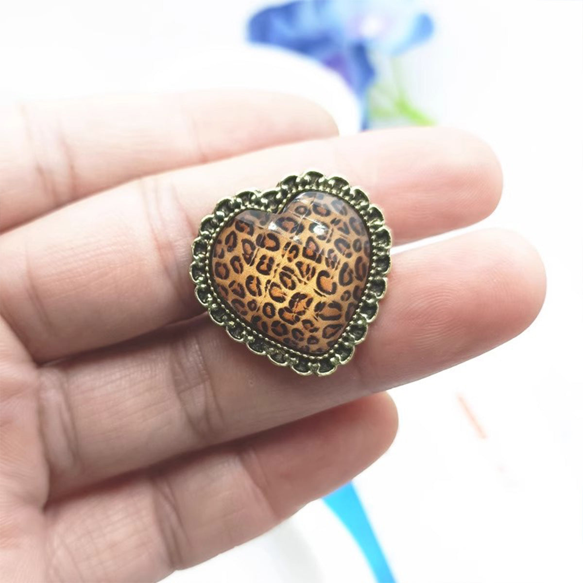 Vintage Retro Leopard Print Heart Ring - Euro Style Niche High-End Finger Jewelry