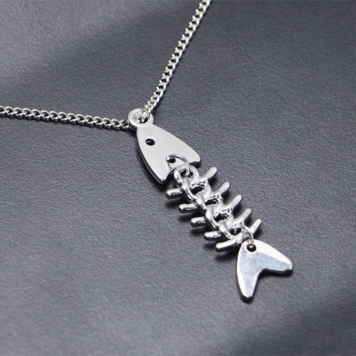 Vintage Small Fish Bones Necklace - Edgy Euro Style Unique Chain Pendant Trendy Jewelry