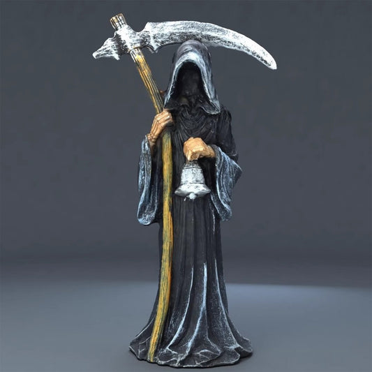 Grim Reaper Figurine with Scythe - Gothic Resin Desk Decor | Dark Art Statue