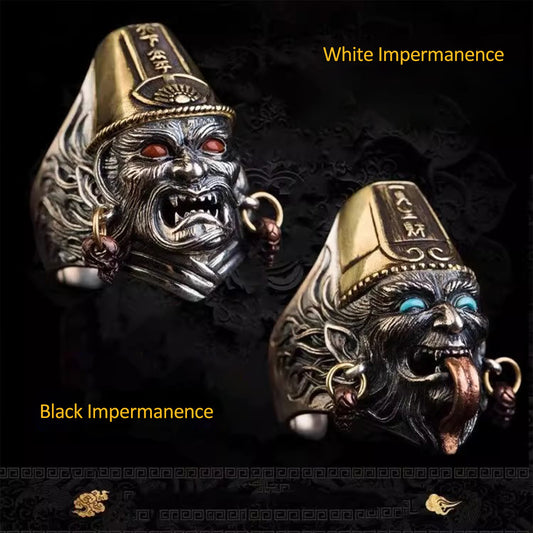 Gothic Thai Silver Black & White Reaper Ring - Hand-Carved Open Ring | Vintage Lucky Jewelry