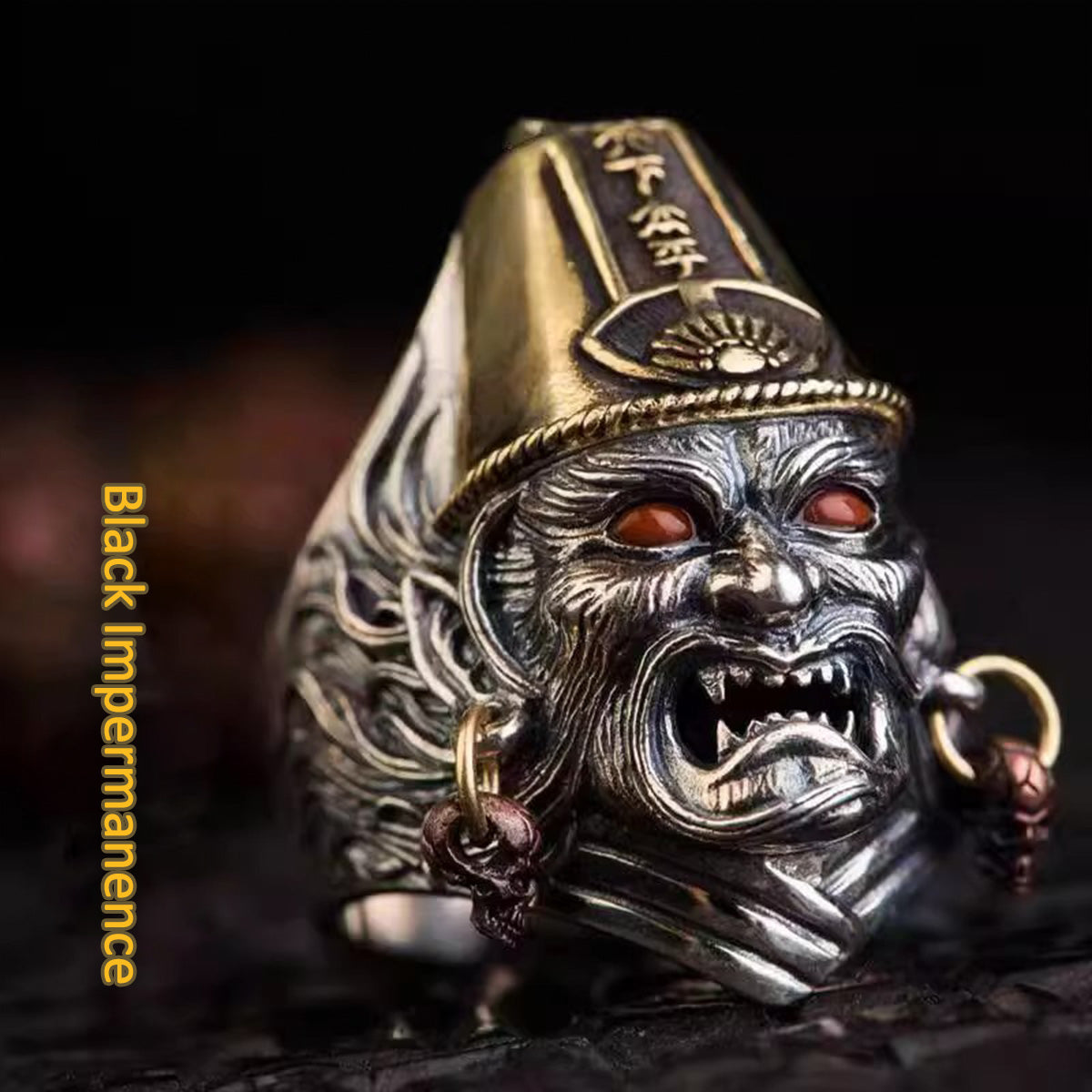 Gothic Thai Silver Black & White Reaper Ring - Hand-Carved Open Ring | Vintage Lucky Jewelry