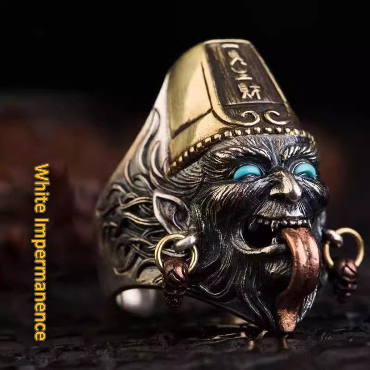 Gothic Thai Silver Black & White Reaper Ring - Hand-Carved Open Ring | Vintage Lucky Jewelry