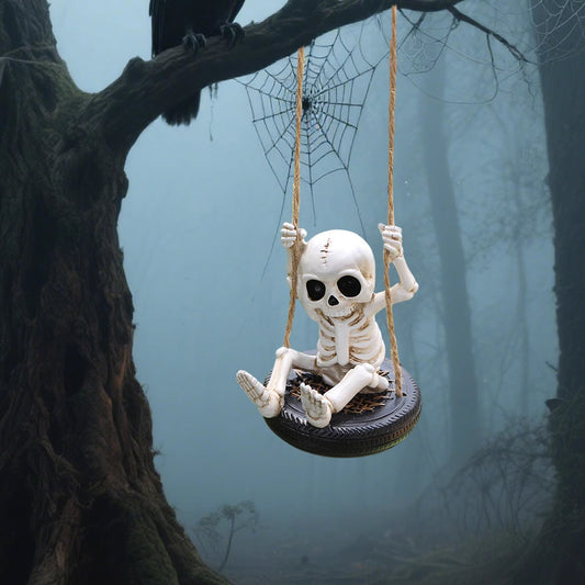 Gothic Tire Skull Swing Decor - Outdoor Garden Tree Wall Ornament | Halloween Gift