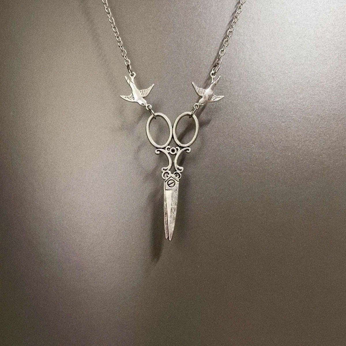 Vintage Flying Bird Scissors Necklace - Retro Gothic Jewelry | Unique Statement Accessory
