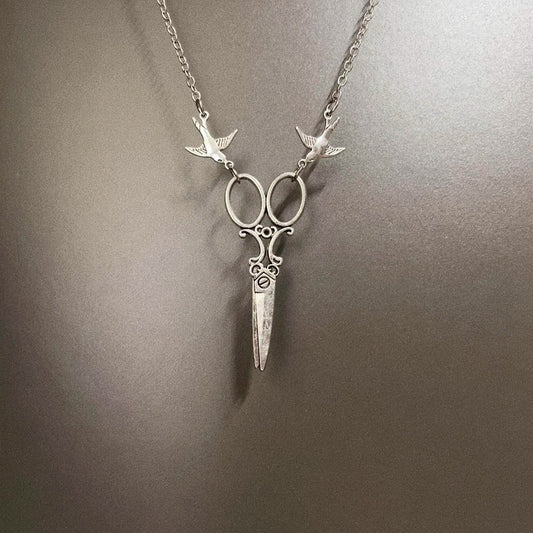 Vintage Flying Bird Scissors Necklace - Retro Gothic Jewelry | Unique Statement Accessory