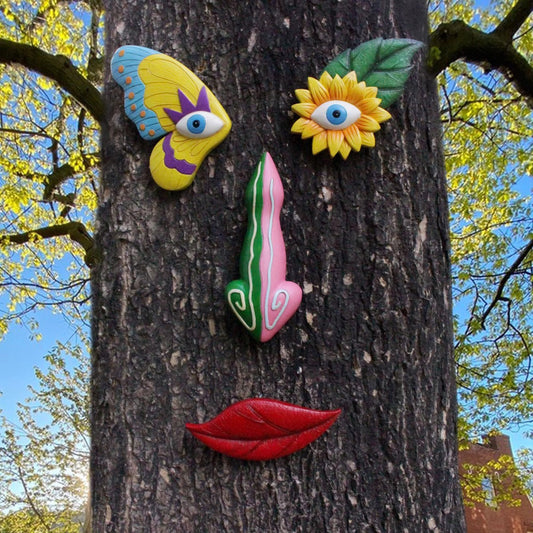 Creative Colorful Butterfly Tree Face Wall Hanging - Resin Craft for Garden, Courtyard & Indoor Decoration