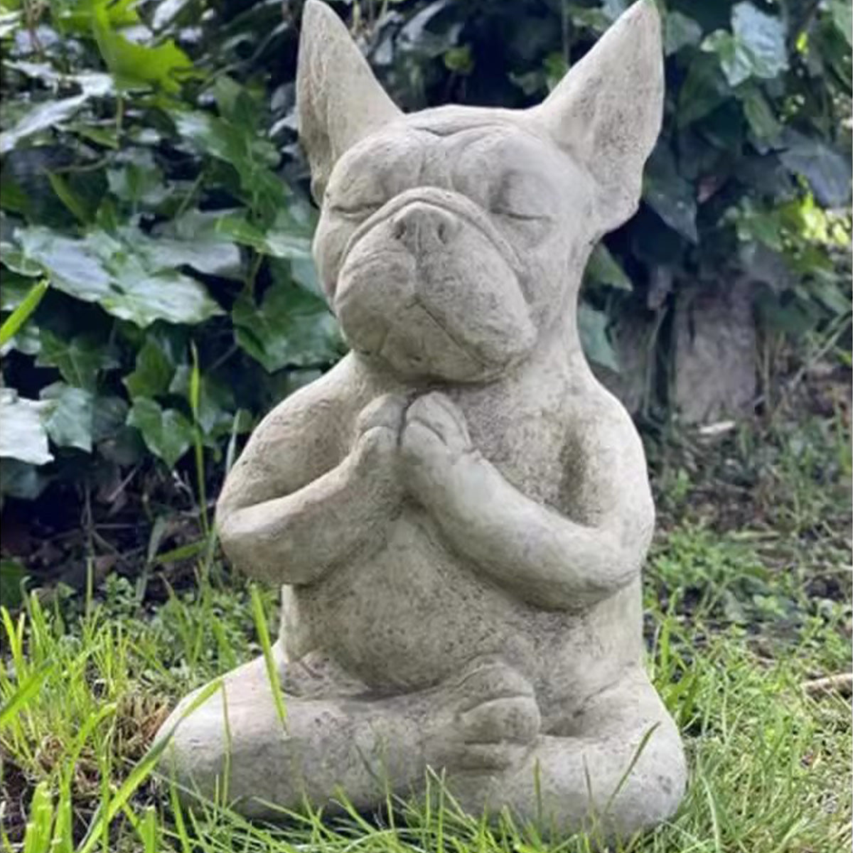 Meditating French Bulldog Resin Statue - Zen Garden Decor | Desktop Ornament