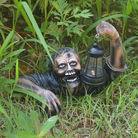 Gothic Zombie Lantern Statue - Halloween Decor for Outdoor Garden & Horror Room | Resin Craft